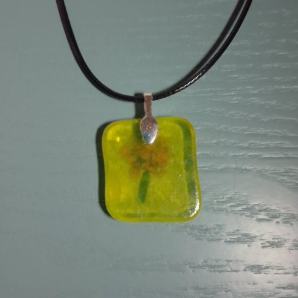 One-of-a-Kind Yellow & Pink Nature Inspired Fused Glass Pendant Necklace - Picture 5 of 9